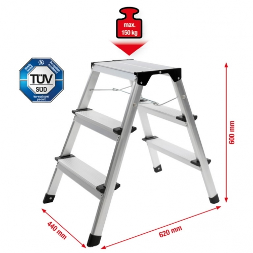 KS TOOLS Step ladder, aluminium, 3 steps, 600mm,  